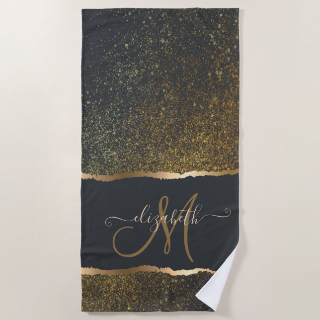 Modern Elegant Gold Touch Monogram Beach Towel (Front)