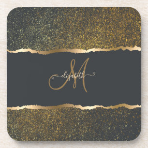 Modern Elegant Gold Touch Monogram Coaster