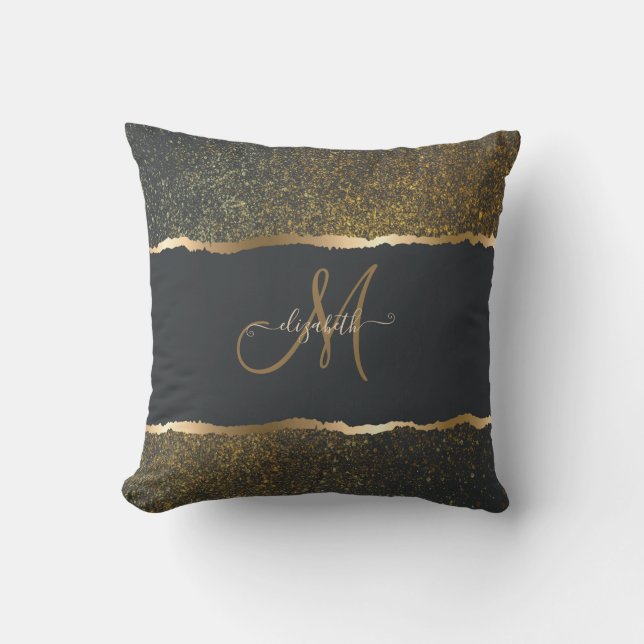 Modern Elegant Gold Touch Monogram Cushion (Front)