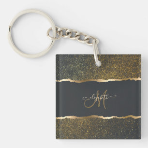Modern Elegant Gold Touch Monogram Key Ring