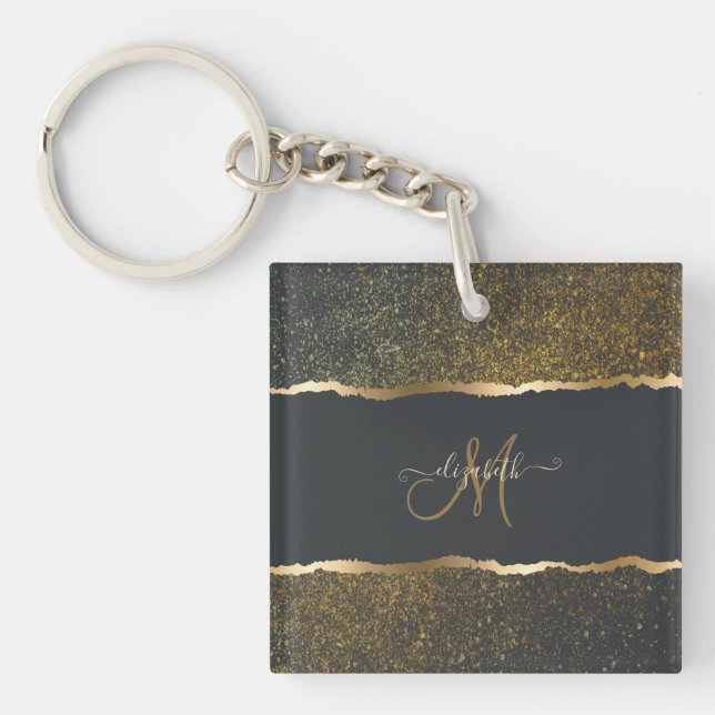 Modern Elegant Gold Touch Monogram Key Ring (Front)