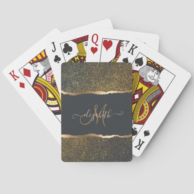 Modern Elegant Gold Touch Monogram Playing Cards (Back)