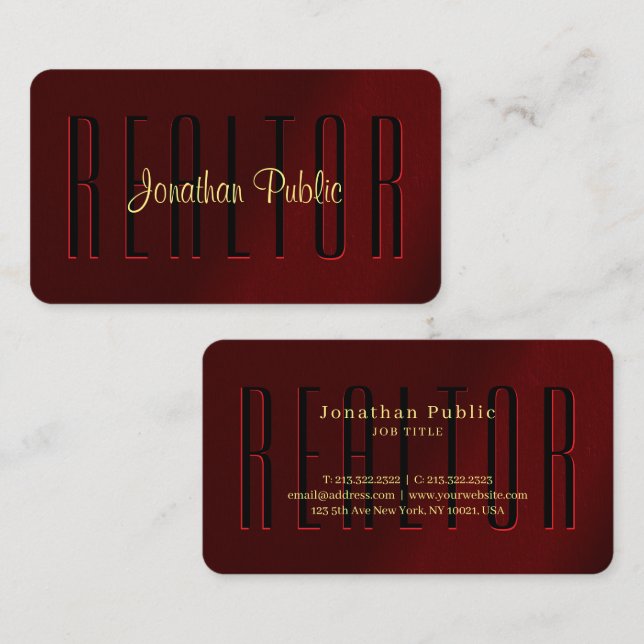 Modern Elegant Gold Typography Script Name Realtor Business Card (Front/Back)