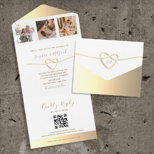 Modern Elegant Gold Wedding Invite with QR Code