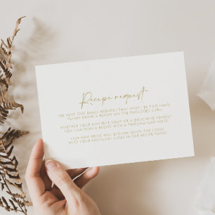Modern Elegant Gold Wedding Recipe Request  Enclosure Card