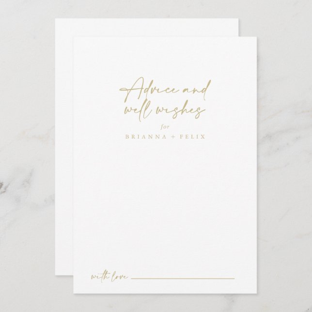Modern Elegant Gold Wedding Well Wishes  Advice Card (Front/Back)