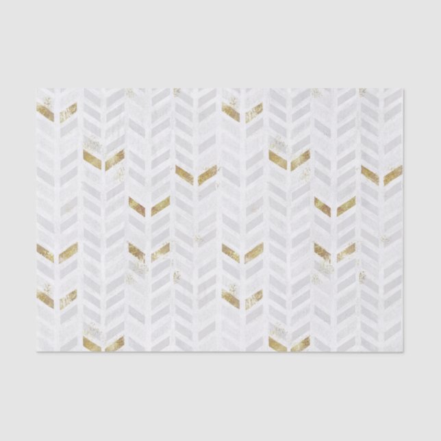 Modern Elegant Gold White Grey Painted Chevron Tissue Paper (Front)