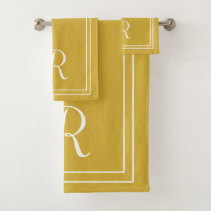 Modern Elegant Gold & White Monogram Bathroom Bath Towel Set