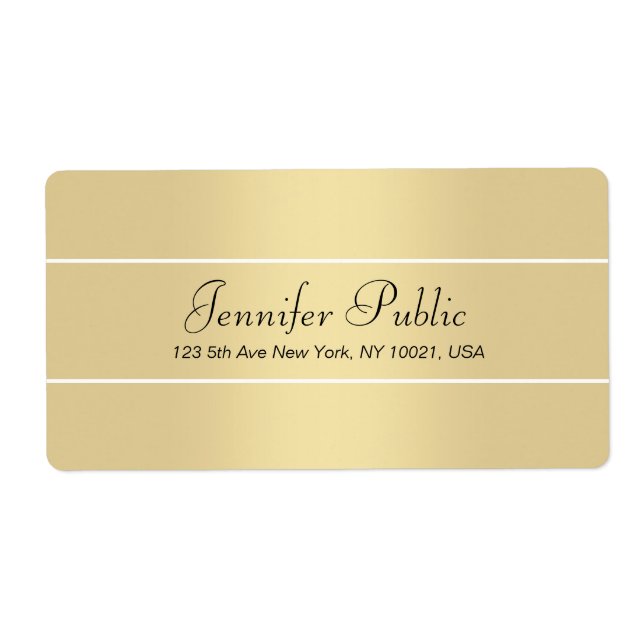 Modern Elegant Gold White Script Name Shipping (Front)