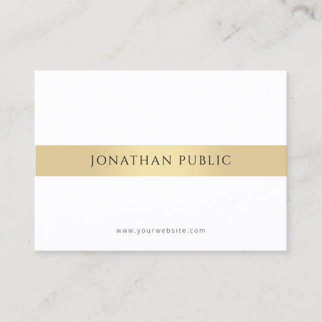 Modern Elegant Gold White Template Minimalist Business Card (Front)