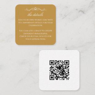 Modern Elegant Gold & White Wedding QR Details Enclosure Card