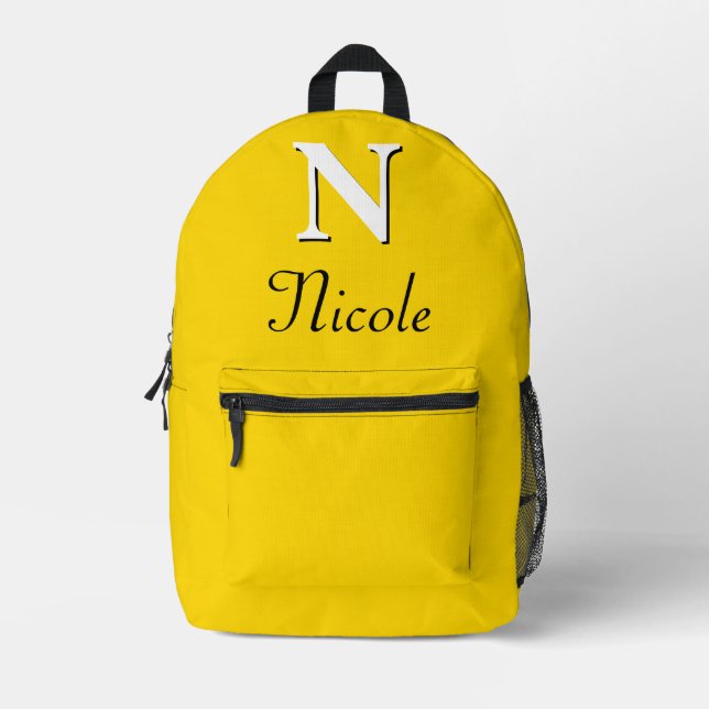 Modern Elegant Gold-Yellow Monogram Printed Backpack (Front)