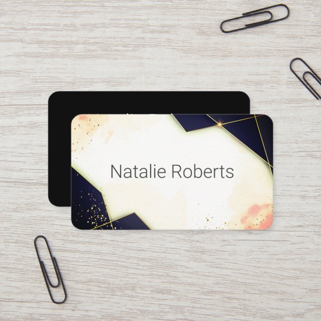 Modern Elegant Golden Black -Pink Business Card (Front/Back In Situ)