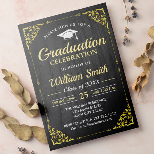 Modern Elegant Golden Graduation Party With Photo  Invitation