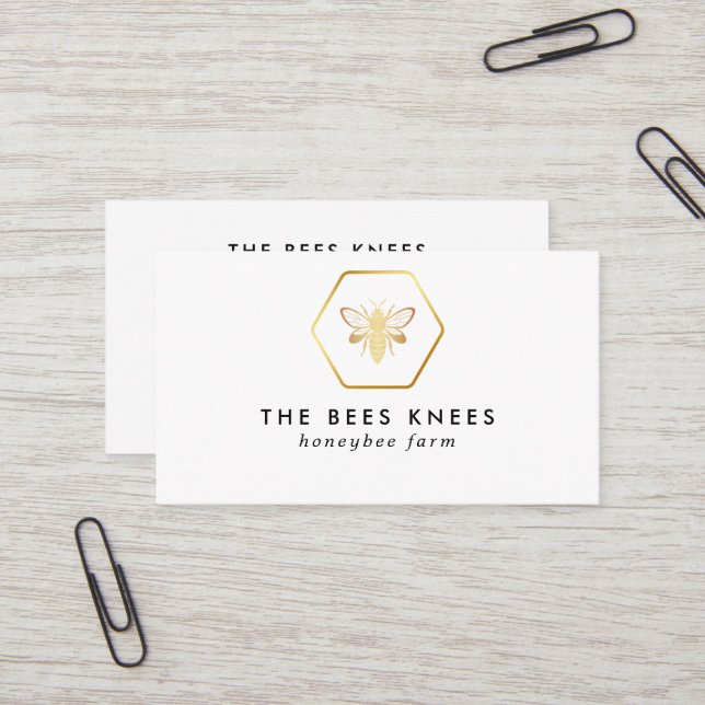 Modern & Elegant Golden Honey Beekeeper Business Card (Front/Back In Situ)