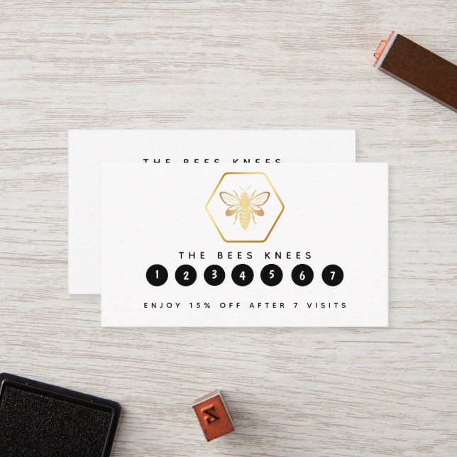 Modern & Elegant Golden Honey Beekeeper Loyalty Card (Front/Back In Situ)