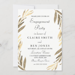 Modern Elegant Golden Leaf Engagement Party Invite