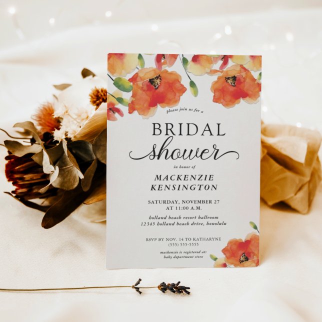 Modern Elegant Golden Poppy Bridal Shower Invitation (Creator Uploaded)