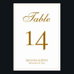 Modern Elegant Golden Script Wedding Table Number<br><div class="desc">Modern Elegant Script Wedding Table Number. The card is modern and elegant with a thin border and a script in golden colour. Customise each card separately for each table number and put it separately in your cart. Personalise all the text on the table card.</div>