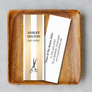 Modern Elegant Golden Stripes Hairdresser Mini Business Card