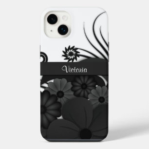 Modern Elegant Gothic Black Hibiscus Floral Slim iPhone 14 Plus Case