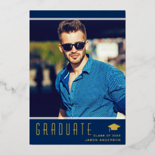Modern Elegant Graduate Blue Photo Foil Card