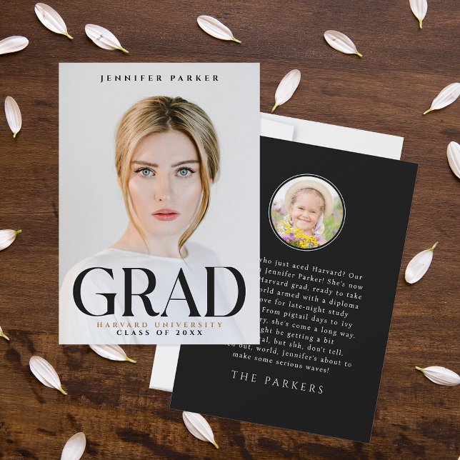 Modern Elegant Graduate Photo Portrait Name Black  Announcement (Creator Uploaded)