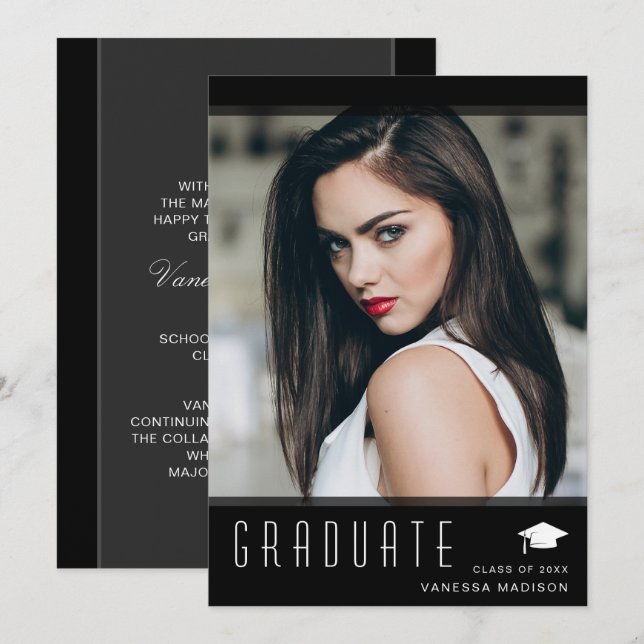 Modern Elegant Graduate Stylish Photo Announcement (Front/Back)