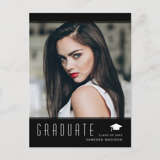 Modern Elegant Graduate Stylish Photo Announcement Postcard (Front)