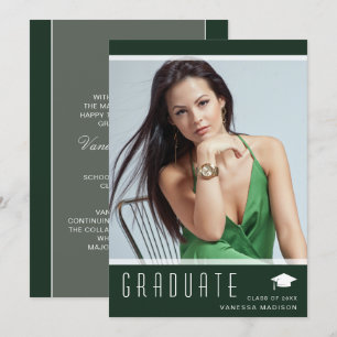 Modern Elegant Graduate Stylish Photo Green Announcement