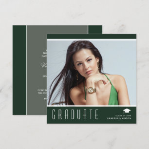 Modern Elegant Graduate Stylish Photo Green White Announcement