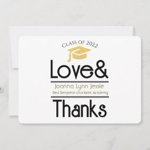 Modern Elegant Graduation gold Cap Thanks Script Thank You Card