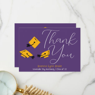 Modern Elegant Graduation gold Cap Thanks Script Thank You Card