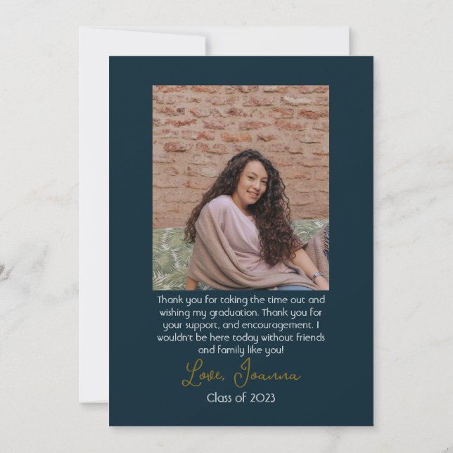 Modern Elegant Graduation gold Cap Thanks Script Thank You Card (Back)