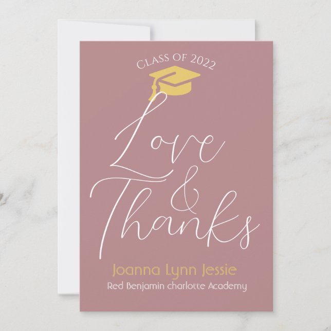 Modern Elegant Graduation gold Cap Thanks Script Thank You Card (Front)