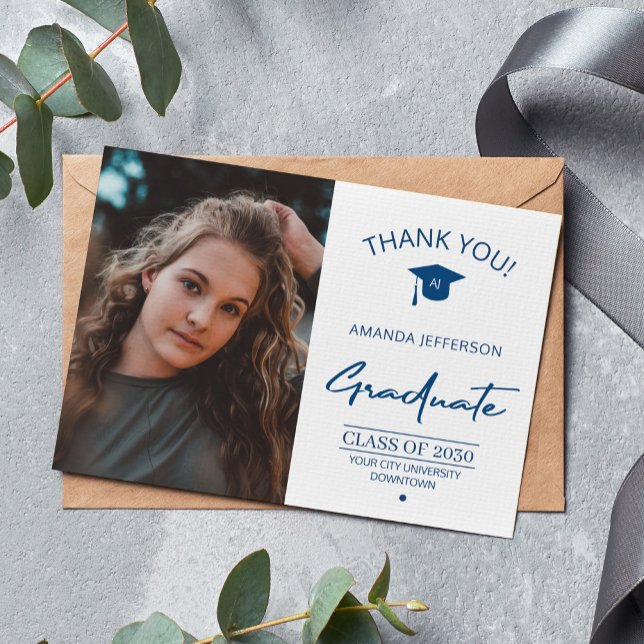 Modern elegant graduation photo graduate thank you card (Creator Uploaded)