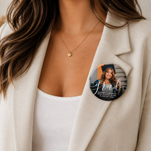 Modern Elegant Graduation Photo Script Typography 7.5 Cm Round Badge