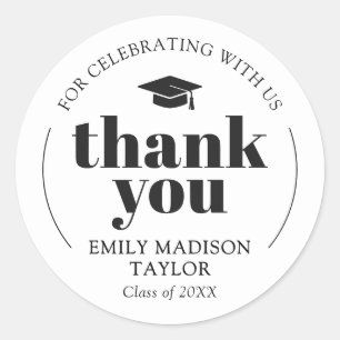 Modern Elegant Graduation Thank You Classic Round Sticker