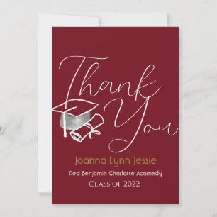 Modern Elegant Graduation white Cap Thanks Script Thank You Card