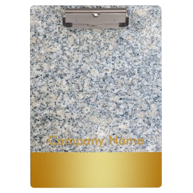 Modern Elegant Granite Gold Faux Foil Company Logo Clipboard (Front)