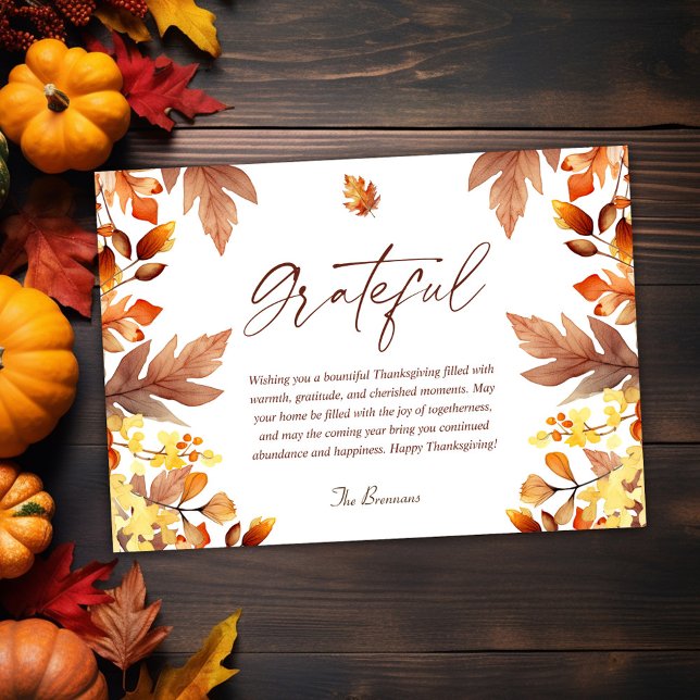 Modern Elegant Grateful Fall Thanksgiving Holiday Card (Modern Elegant Grateful Fall Thanksgiving Holiday Card)