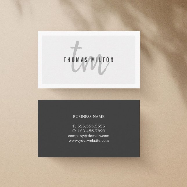Modern Elegant Gray White Monogram Consultant Business Card (Creator Uploaded)