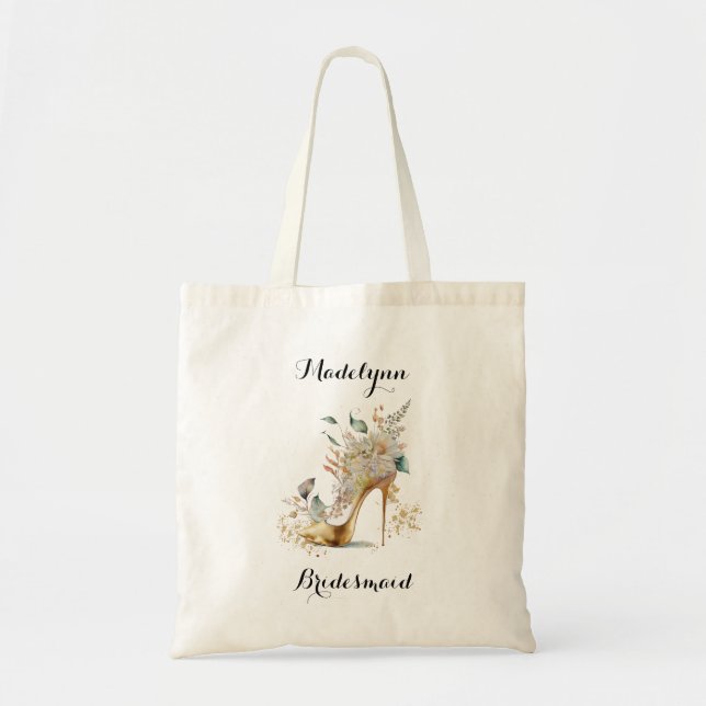 Modern Elegant Green and Gold Bridesmaid Tote Bag (Front)