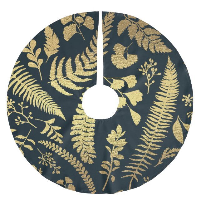 Modern Elegant Green and Gold Christmas Brushed Polyester Tree Skirt (Front)