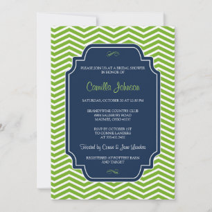Modern Elegant Green & Blue Chevron Bridal Shower Invitation