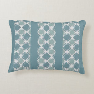 Modern Elegant Green Blue Grey Floral Stripes Decorative Cushion