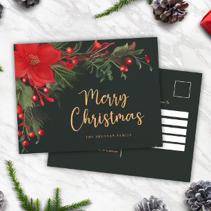 Modern Elegant Green Botanical Merry Christmas Holiday Postcard