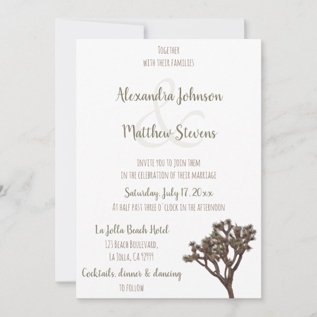 Modern Elegant Green Brown Joshua Tree Wedding  Invitation (Front)