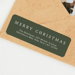 Modern Elegant Green Family Christmas Return Address Label