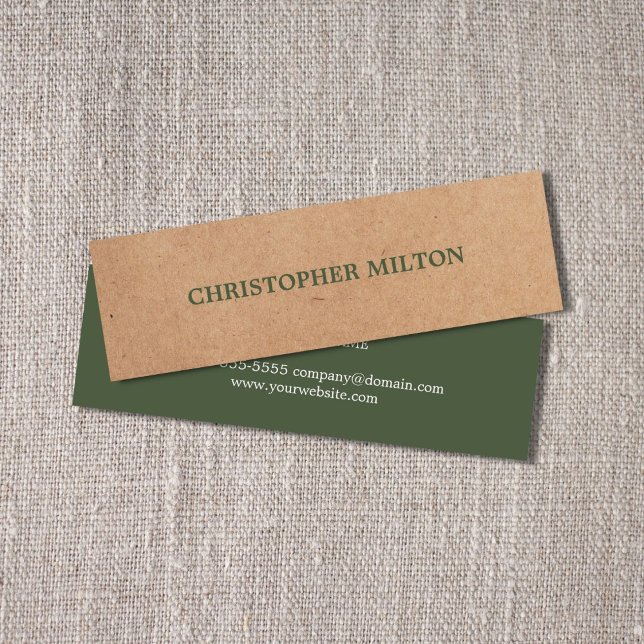 Modern Elegant Green Faux Kraft Paper Consultant Mini Business Card (Creator Uploaded)